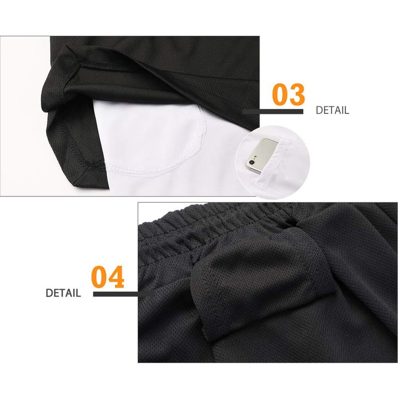 Surenow Men's Athletic Running Shorts Quick Dry Workout Shorts 2 in 1 Shorts 5" Gym Running Shorts for Men with Phone Pocket Black - Image 5